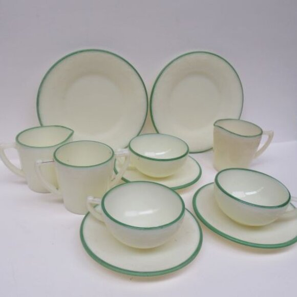McKee Custard LAUREL Green Trim 11 Pieces Vintage Children's Hostess Dishes - Picture 3 of 5